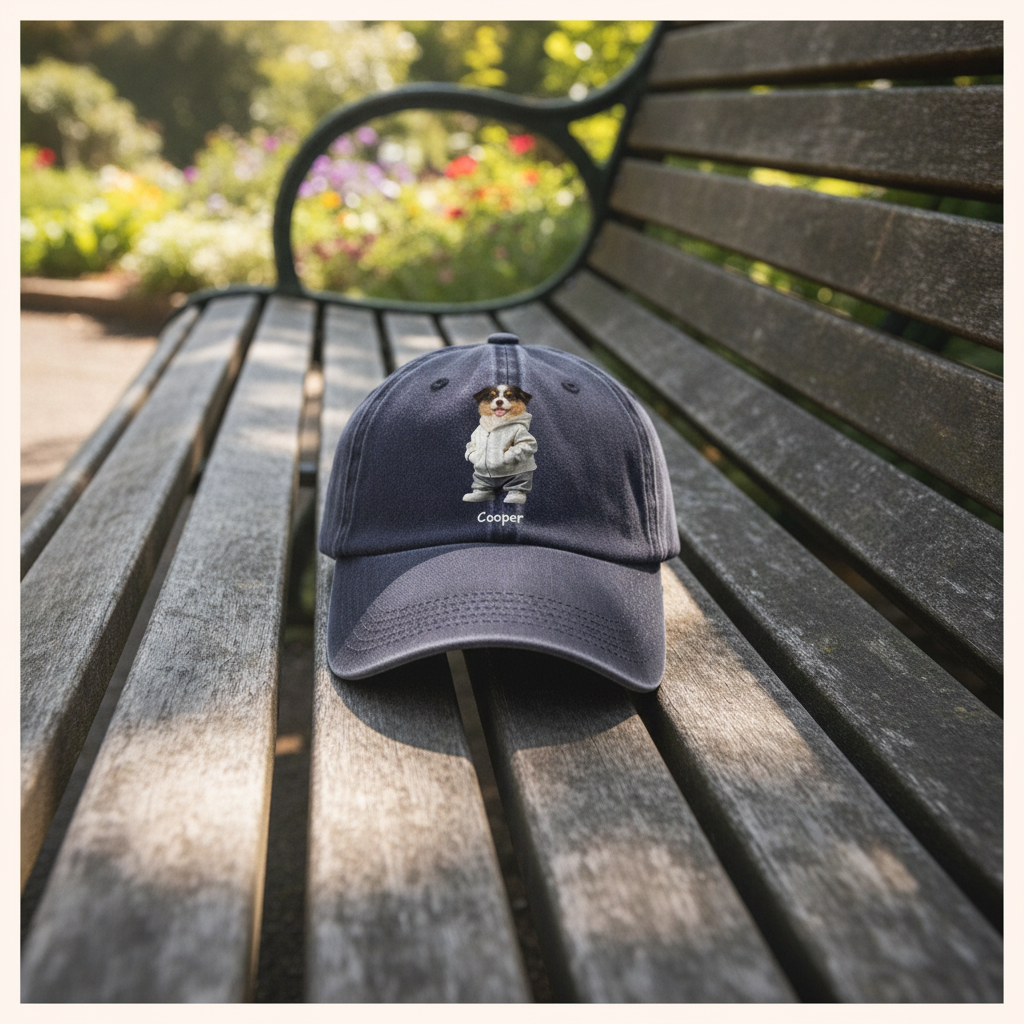 Custom Photo And Name Dog Washed Denim Baseball Cap For Dog Pet Lover Ha75 APVF7
