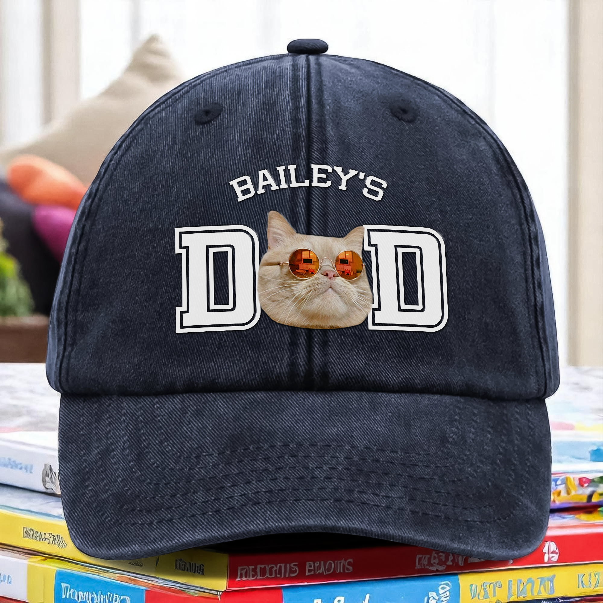 Custom Photo Dog Cat Dad Washed Denim Baseball Cap Ha75 4JKSN