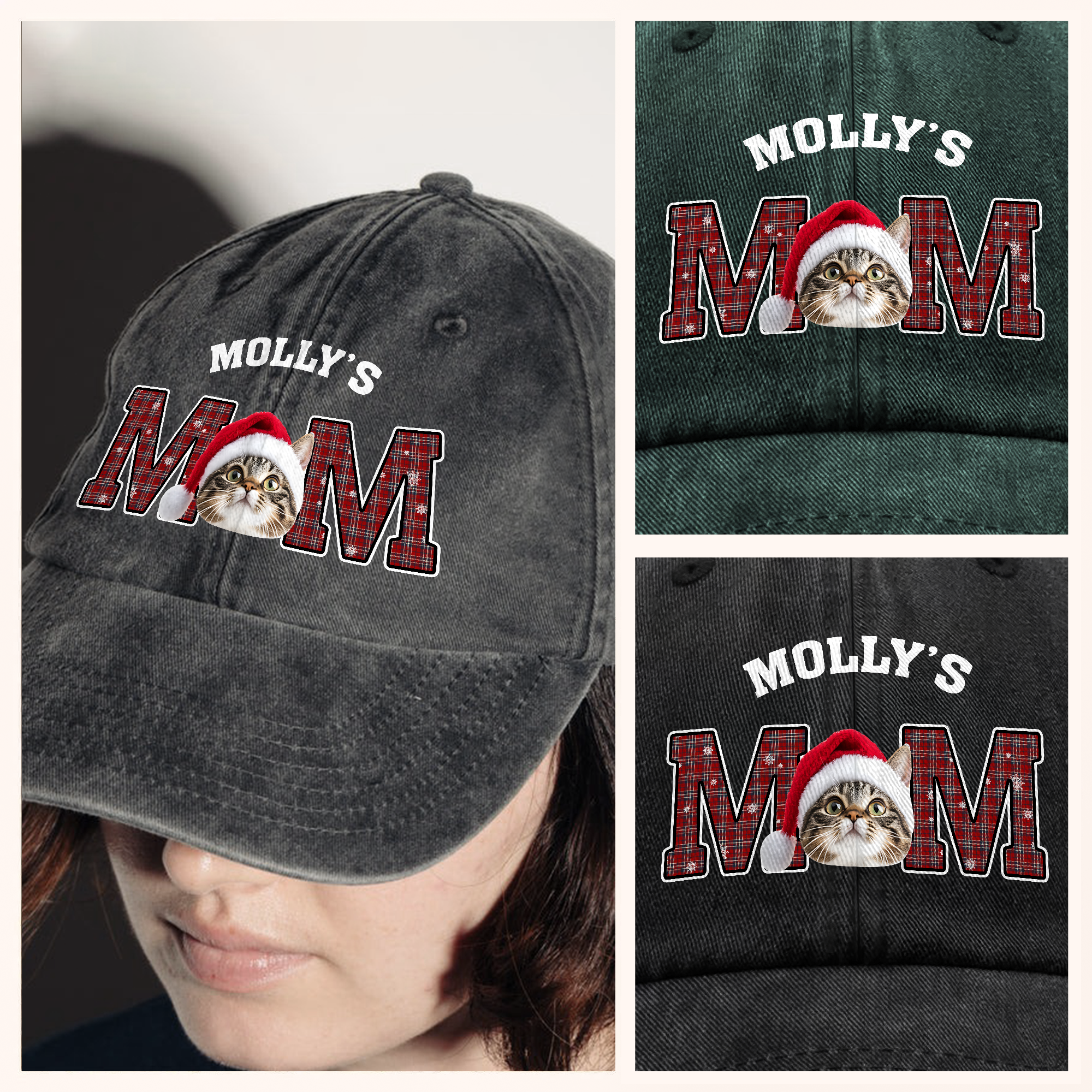 Custom Dog Cat Face Washed Denim Baseball Cap Christmas NYXRX