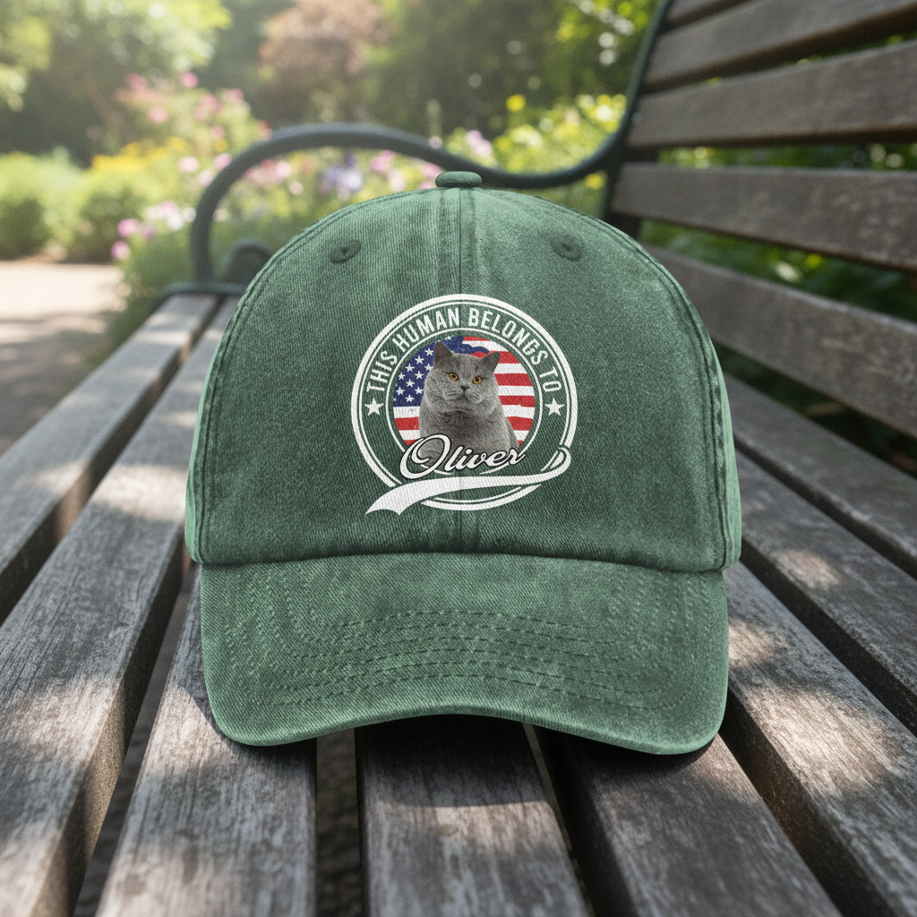 Custom Photo Human Belongs To Cat Washed Denim Baseball Cap Ha75 B2KAR