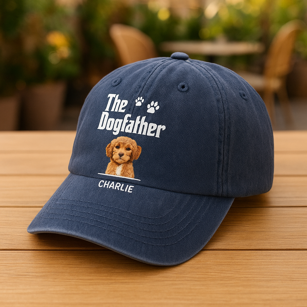 Custom Dog Photo The Dog Father Washed Denim Baseball Cap D8FXR