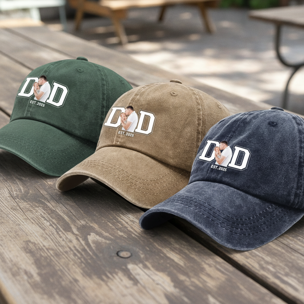 Custom Photo Dad & Kid Washed Denim Baseball Cap Father'S Day, FJ7G5