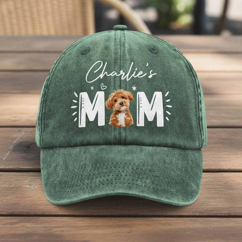 Custom Photo Dog Cat - Dog Mom Cat Mom Washed Denim Baseball Cap Ha75 R2MAH