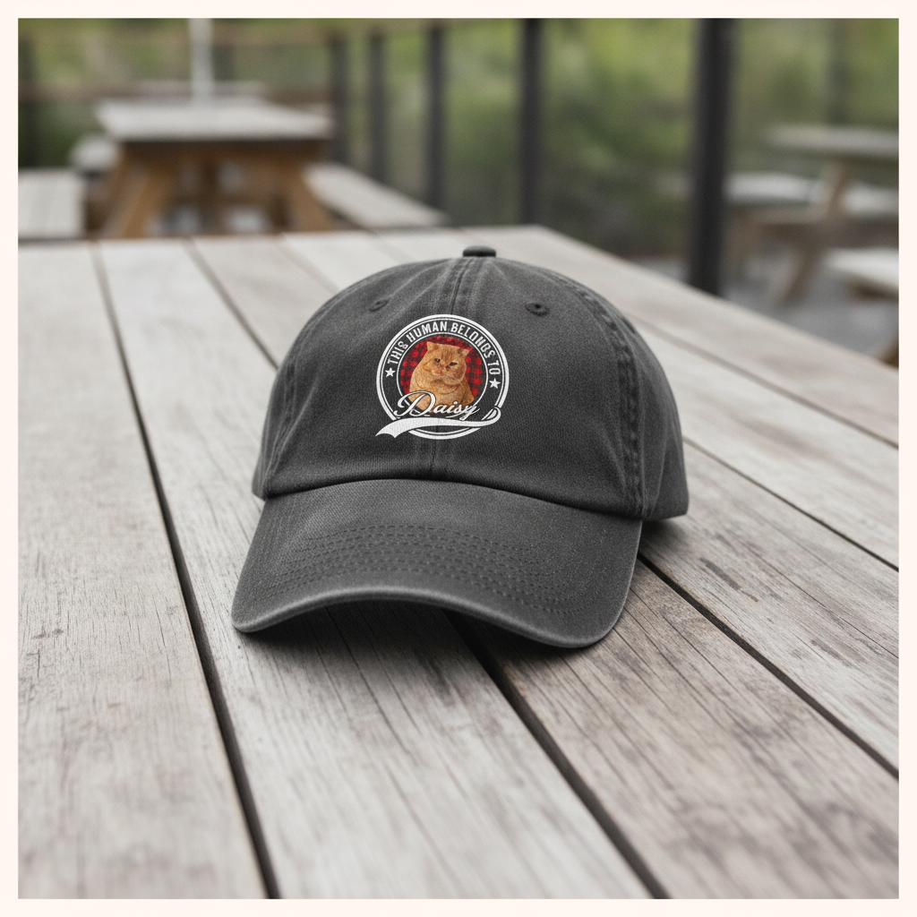 Custom Photo Human Belongs To Cat Washed Denim Baseball Cap Ha75 B2KAR