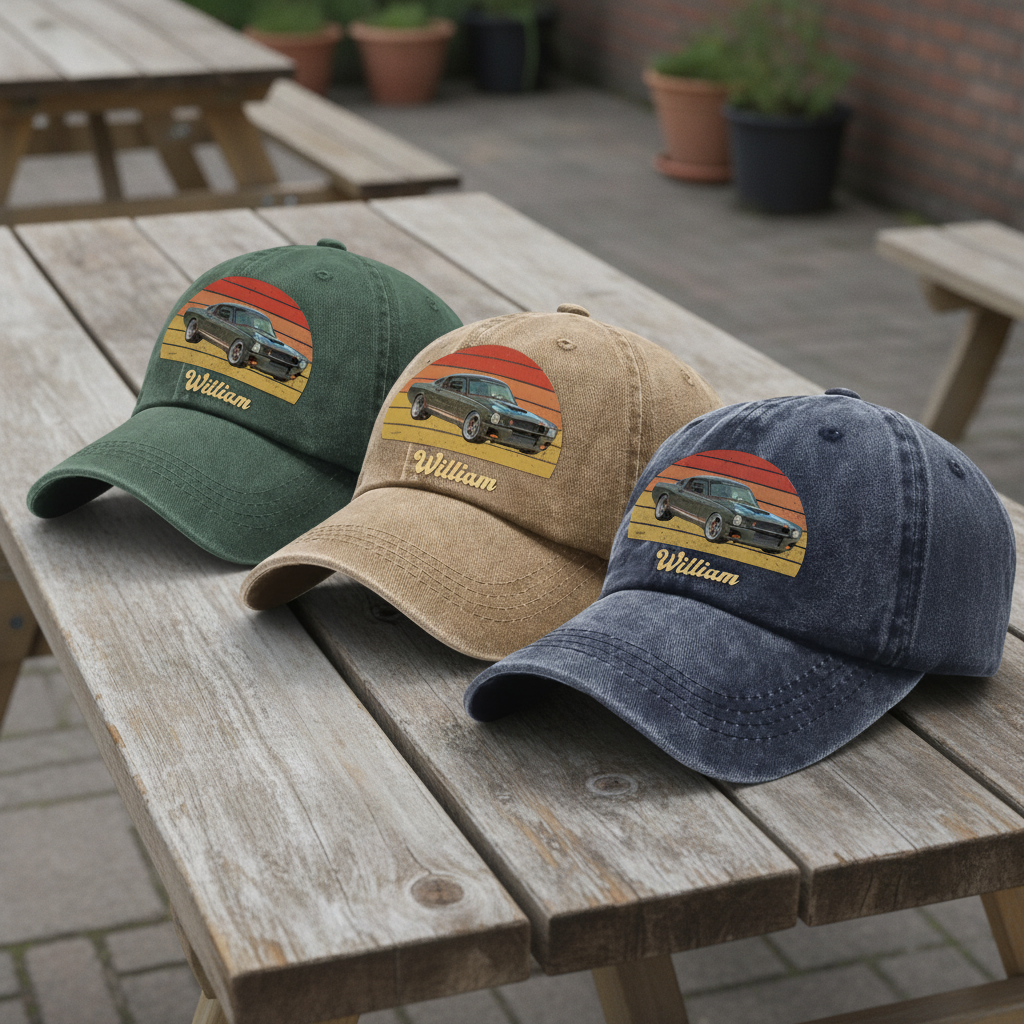 Custom Photo Vintage Retro Car Washed Denim Baseball Cap Ha75 M39W8