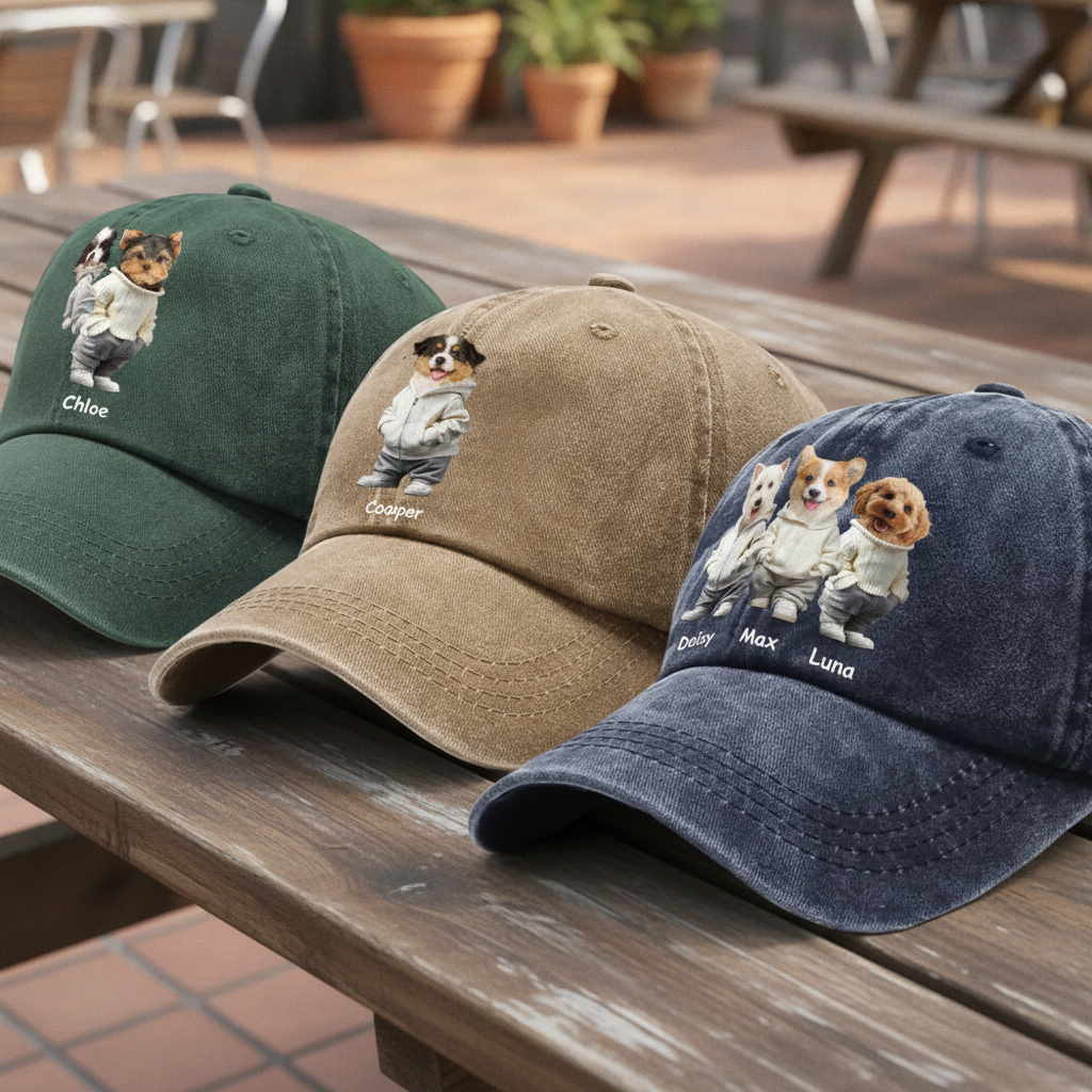 Custom Photo And Name Dog Washed Denim Baseball Cap For Dog Pet Lover Ha75 APVF7