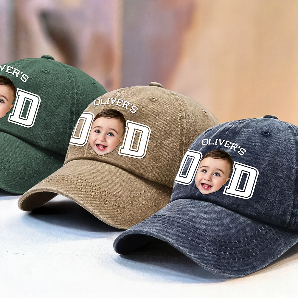 Custom Photo Kid Dad Washed Denim Baseball Cap Ha75 N2RRM