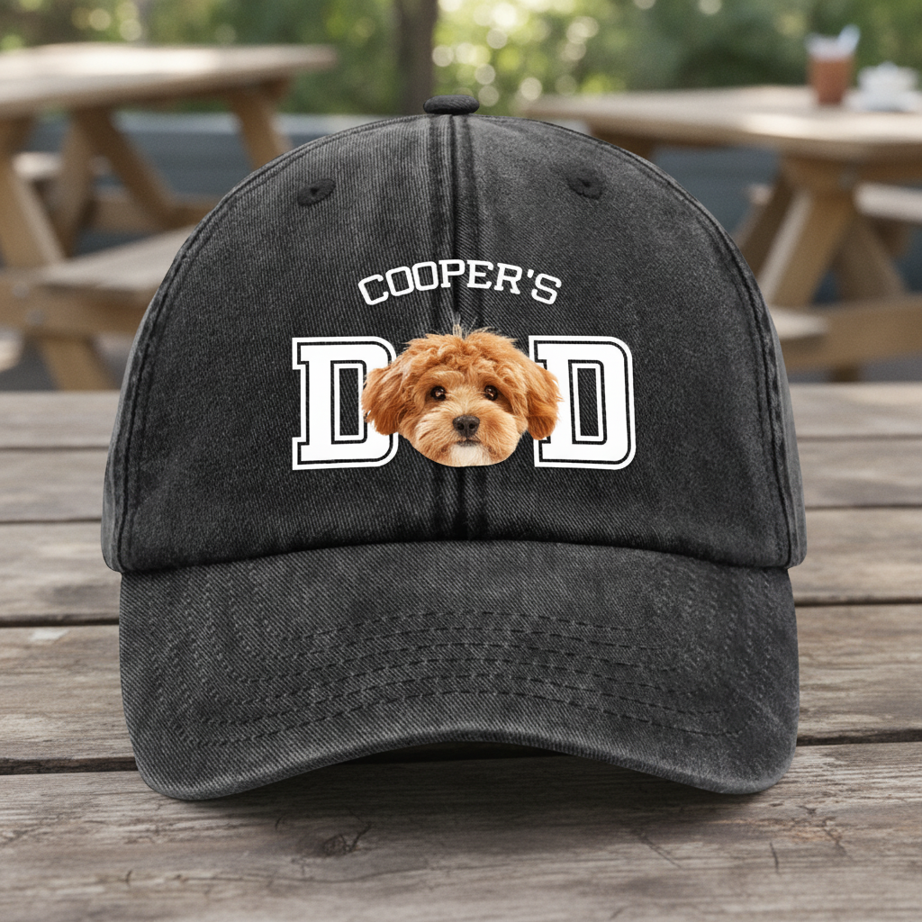 Custom Photo Dog Cat Dad Washed Denim Baseball Cap Ha75 4JKSN