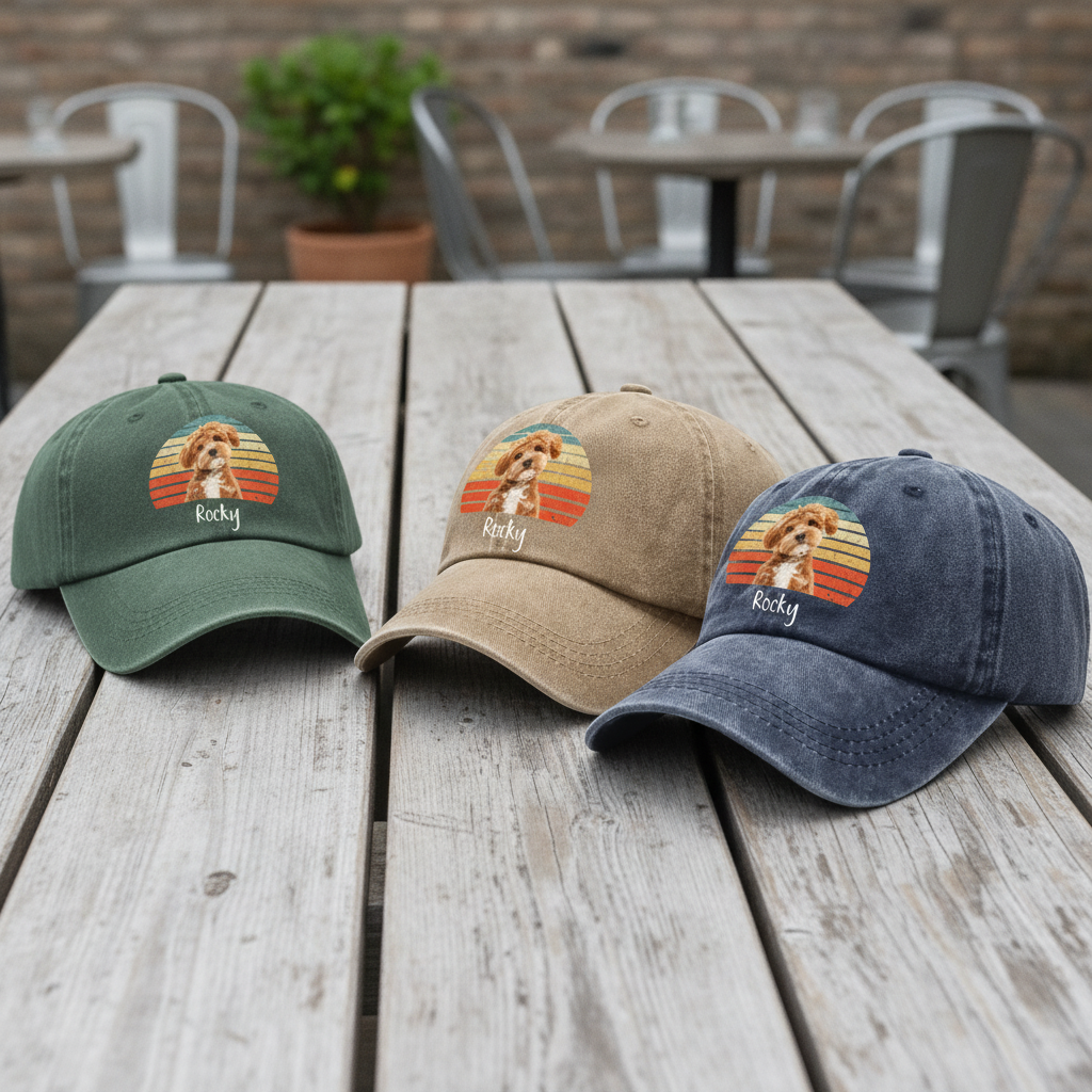 Custom Photo Dog Vintage Retro Washed Denim Baseball Cap Ha75 W35YZ