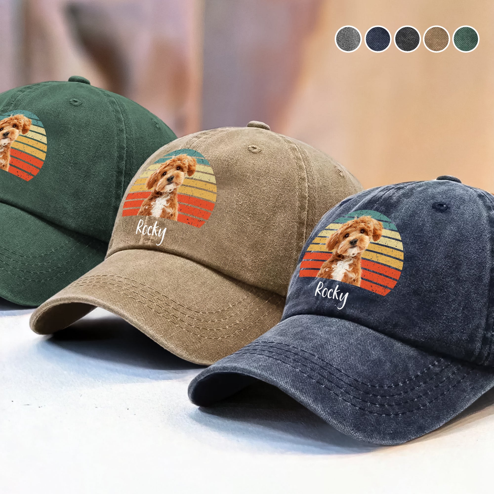 Custom Photo Dog Vintage Retro Washed Denim Baseball Cap Ha75 W35YZ
