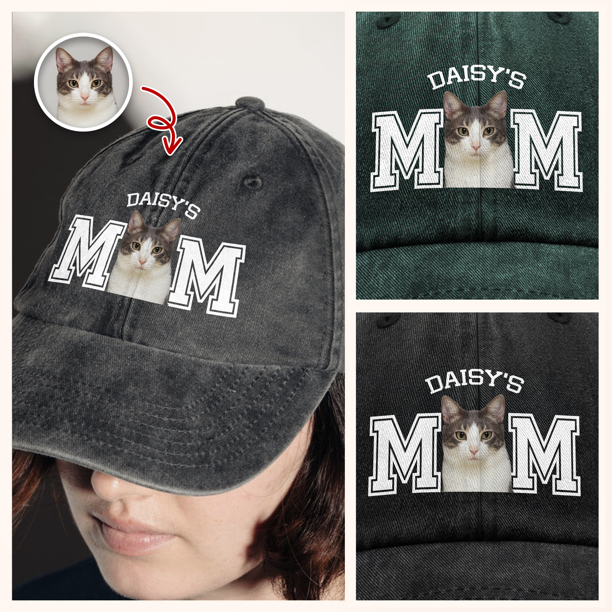 Custom Photo Cat Dad, Cat Mom Washed Denim Baseball Cap Ha75 HG3ZB
