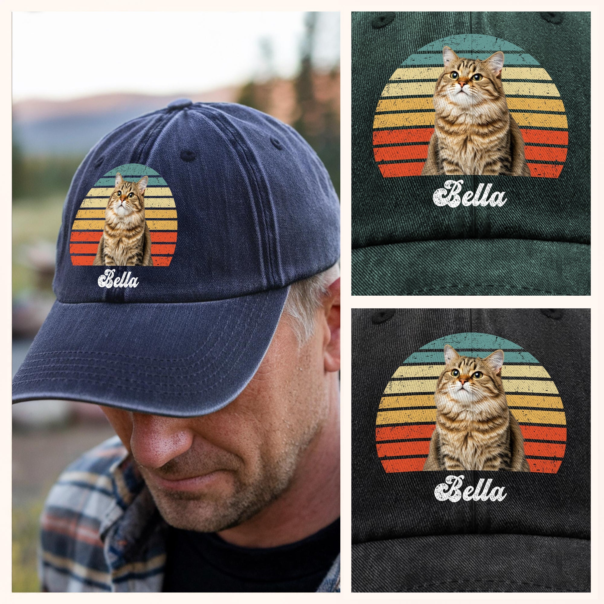 Custom Photo Cat Vintage Retro Washed Denim Baseball Cap Ha75 3VM9C