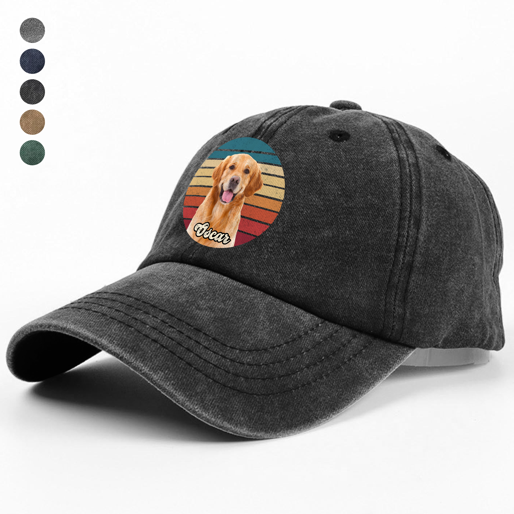 Custom Dog Cat Photo Retro Washed Denim Baseball Cap Personalized VDF83