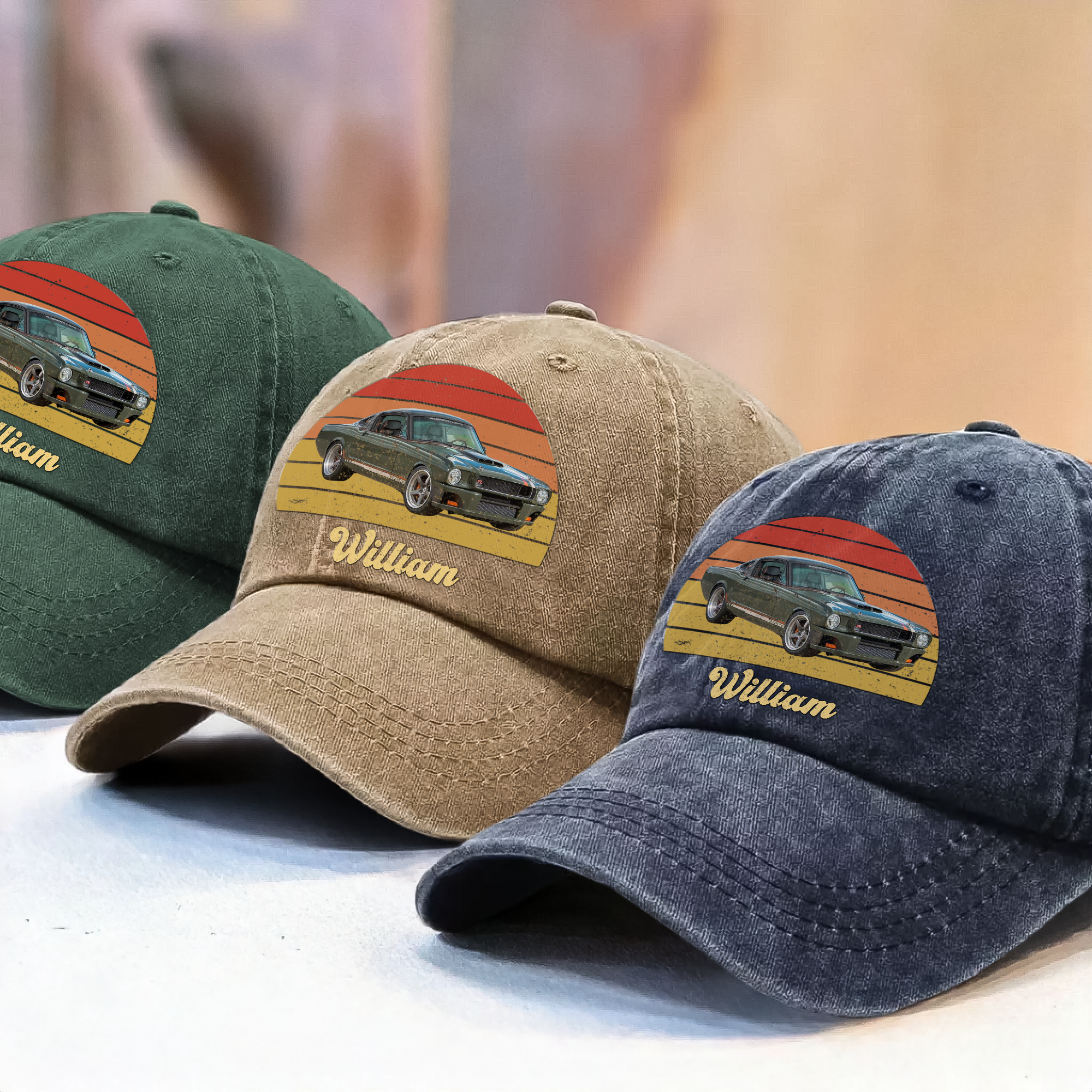 Custom Photo Vintage Retro Car Washed Denim Baseball Cap Ha75 M39W8