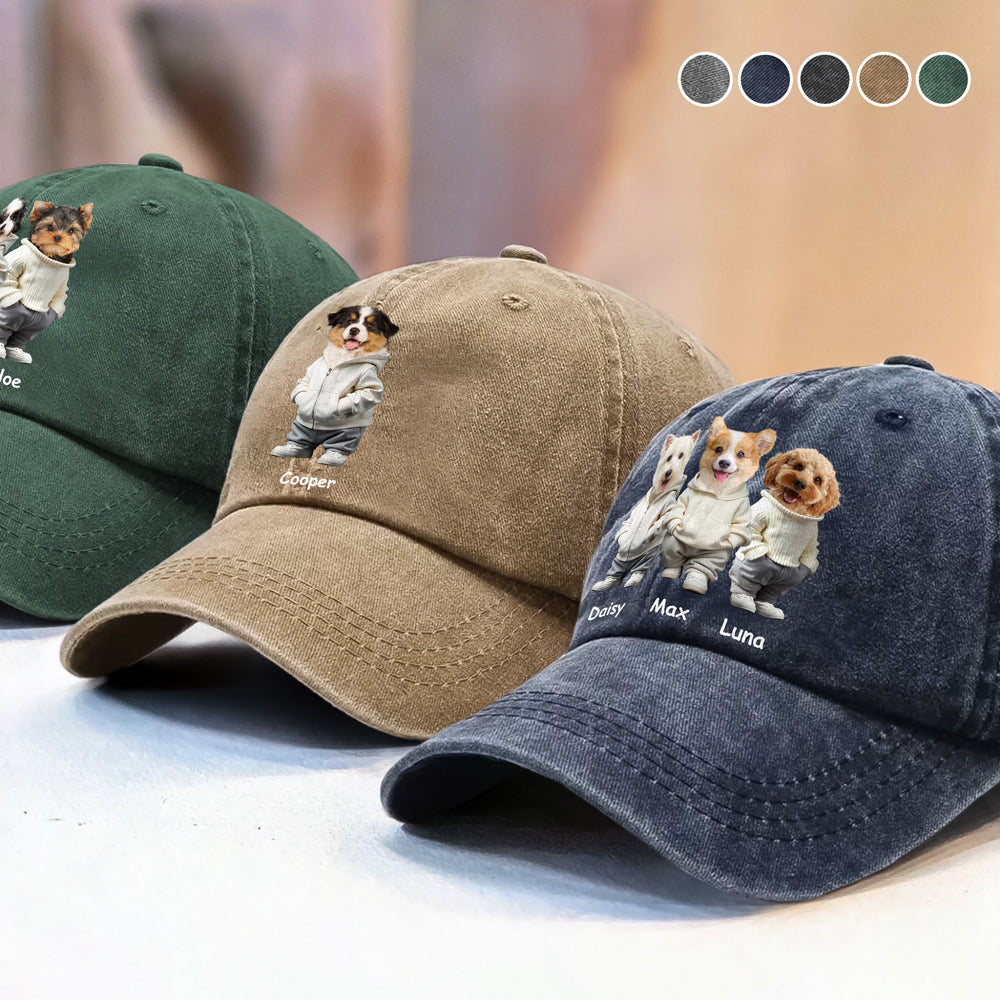 Custom Photo And Name Dog Washed Denim Baseball Cap For Dog Pet Lover Ha75 APVF7