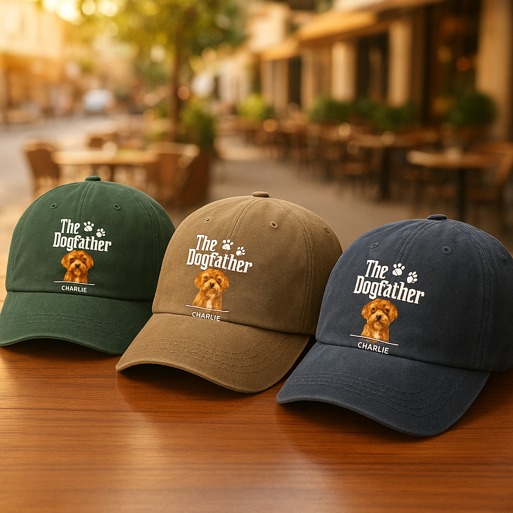 Custom Dog Photo The Dog Father Washed Denim Baseball Cap D8FXR