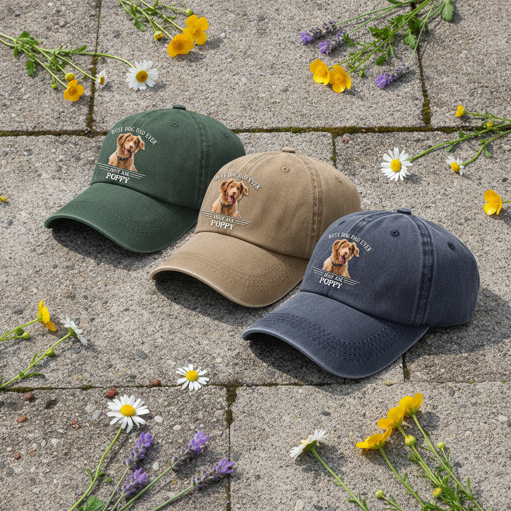 Custom Photo Best Dog Dad/Mom Ever Washed Denim Baseball Cap WTQTH