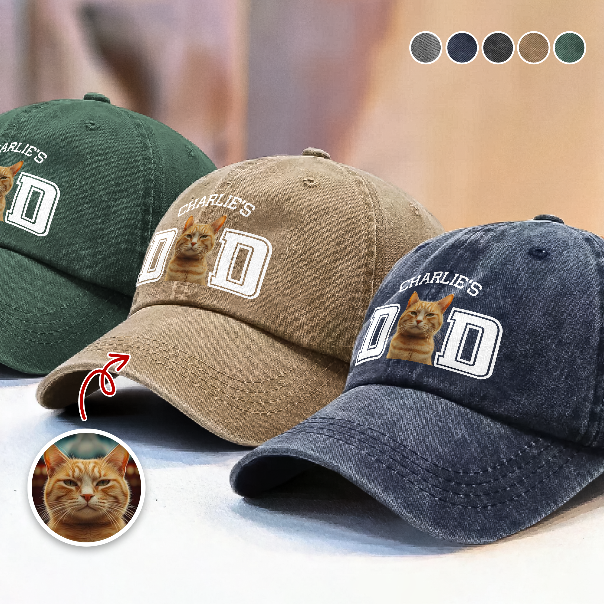 Custom Photo Cat Dad, Cat Mom Washed Denim Baseball Cap Ha75 HG3ZB