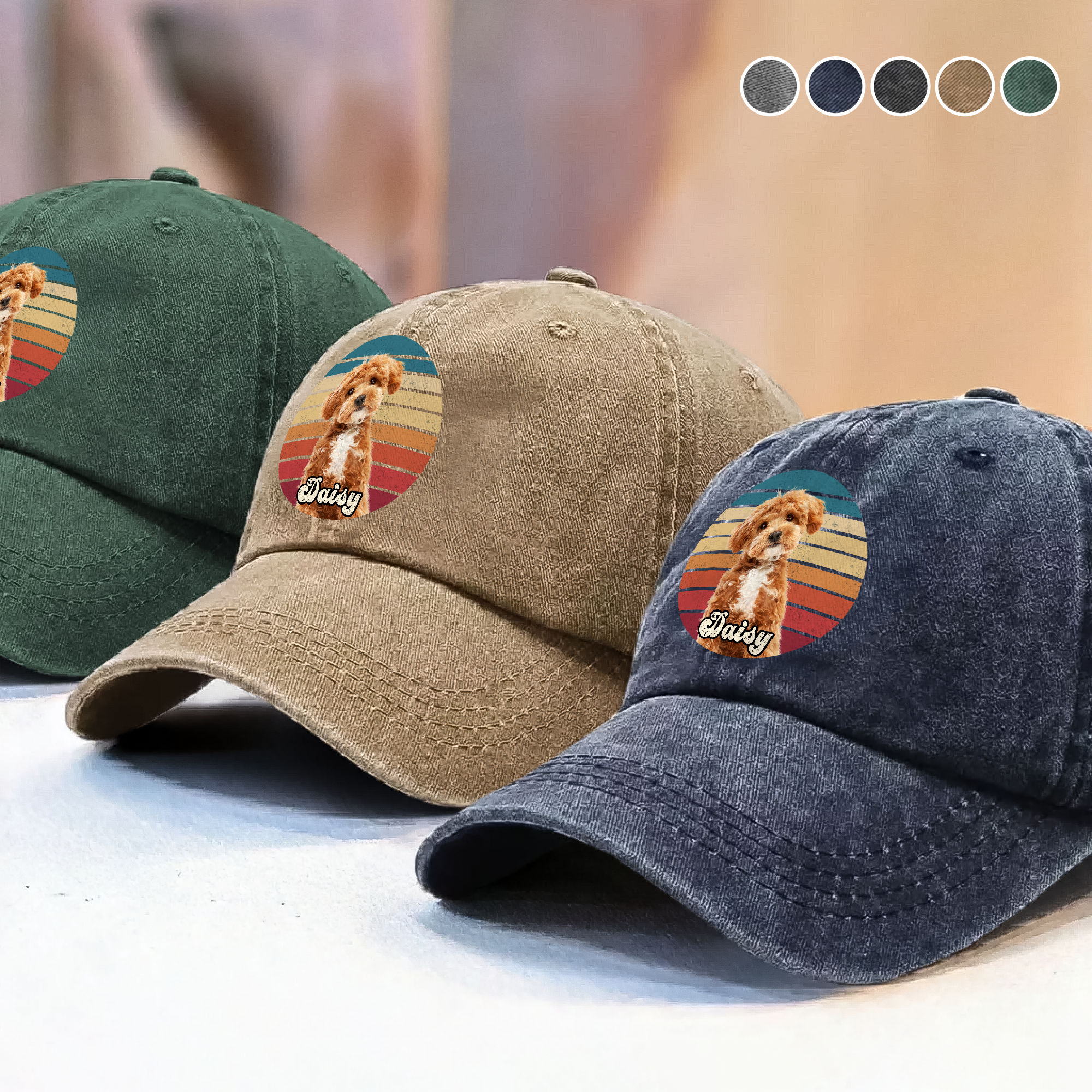 Custom Dog Cat Photo Retro Washed Denim Baseball Cap Personalized VDF83