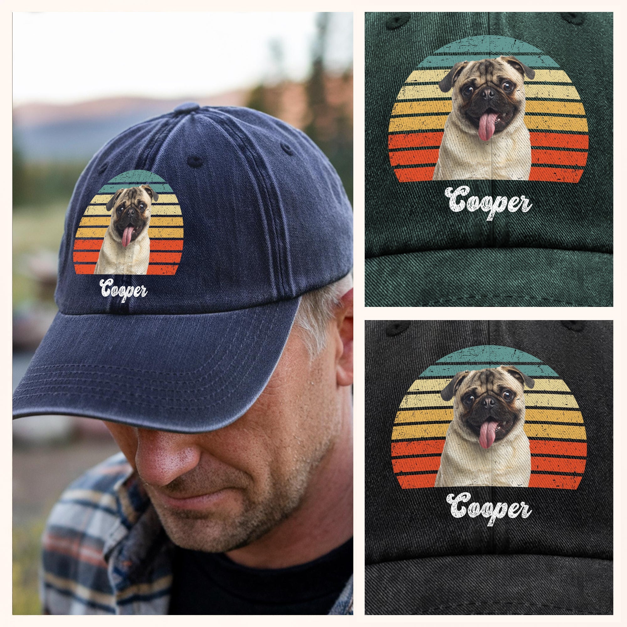 Custom Photo Dog Vintage Retro Washed Denim Baseball Cap Ha75 W35YZ
