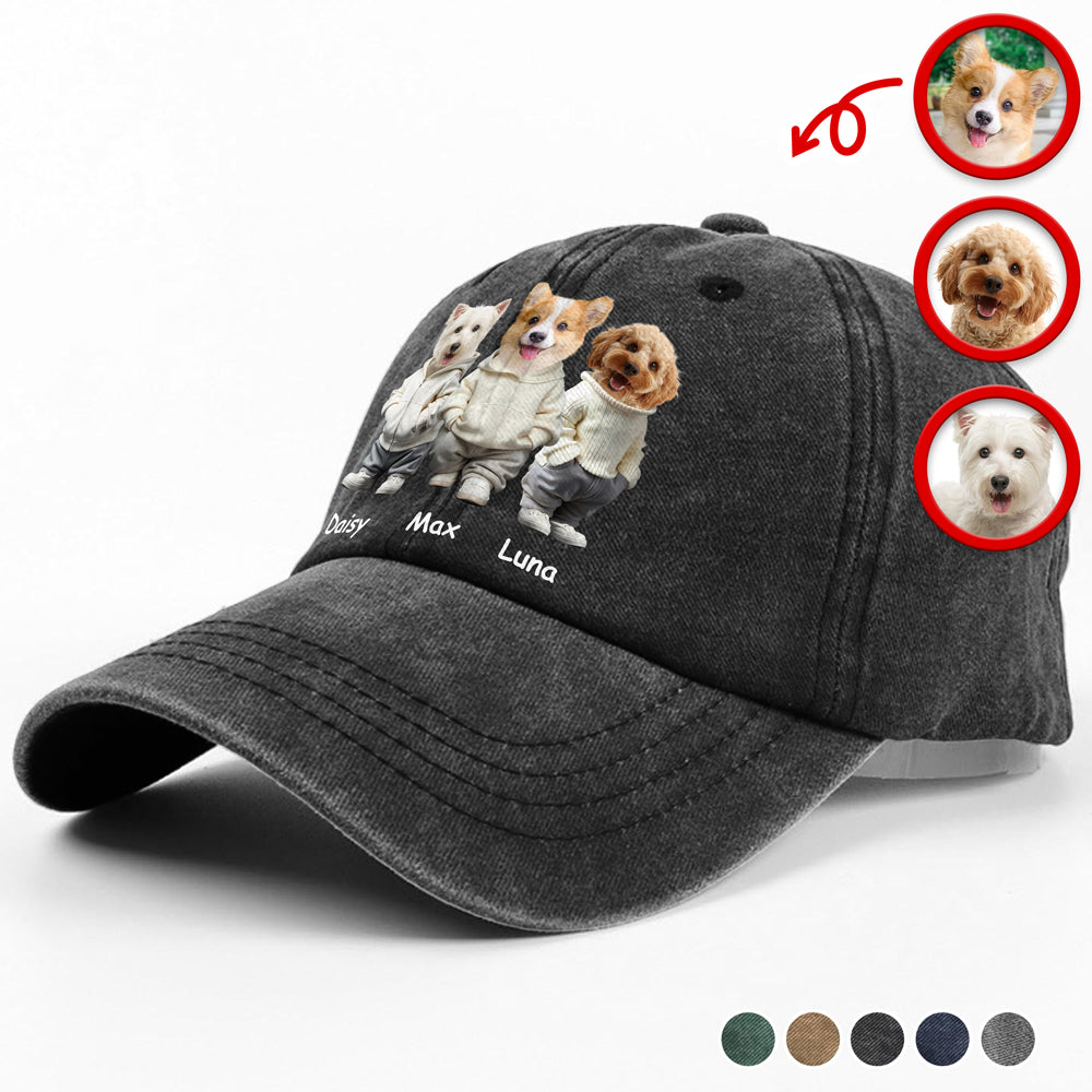 Custom Photo And Name Dog Washed Denim Baseball Cap For Dog Pet Lover Ha75 APVF7