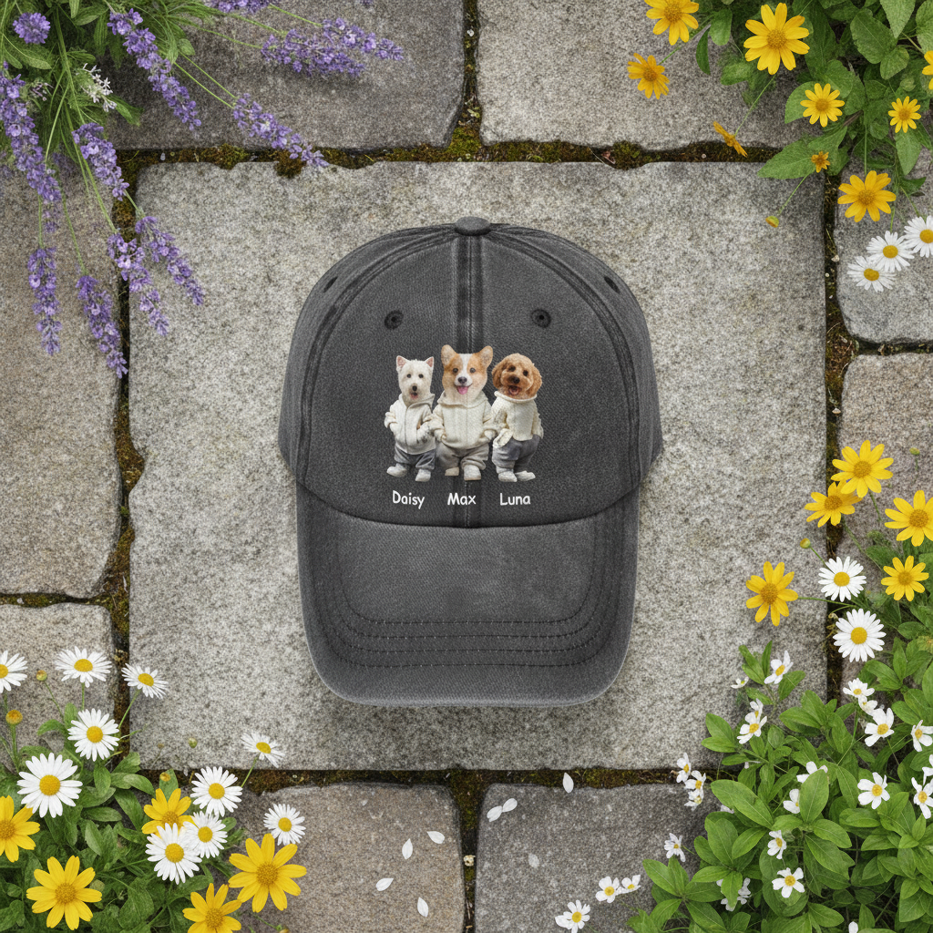 Custom Photo And Name Dog Washed Denim Baseball Cap For Dog Pet Lover Ha75 APVF7