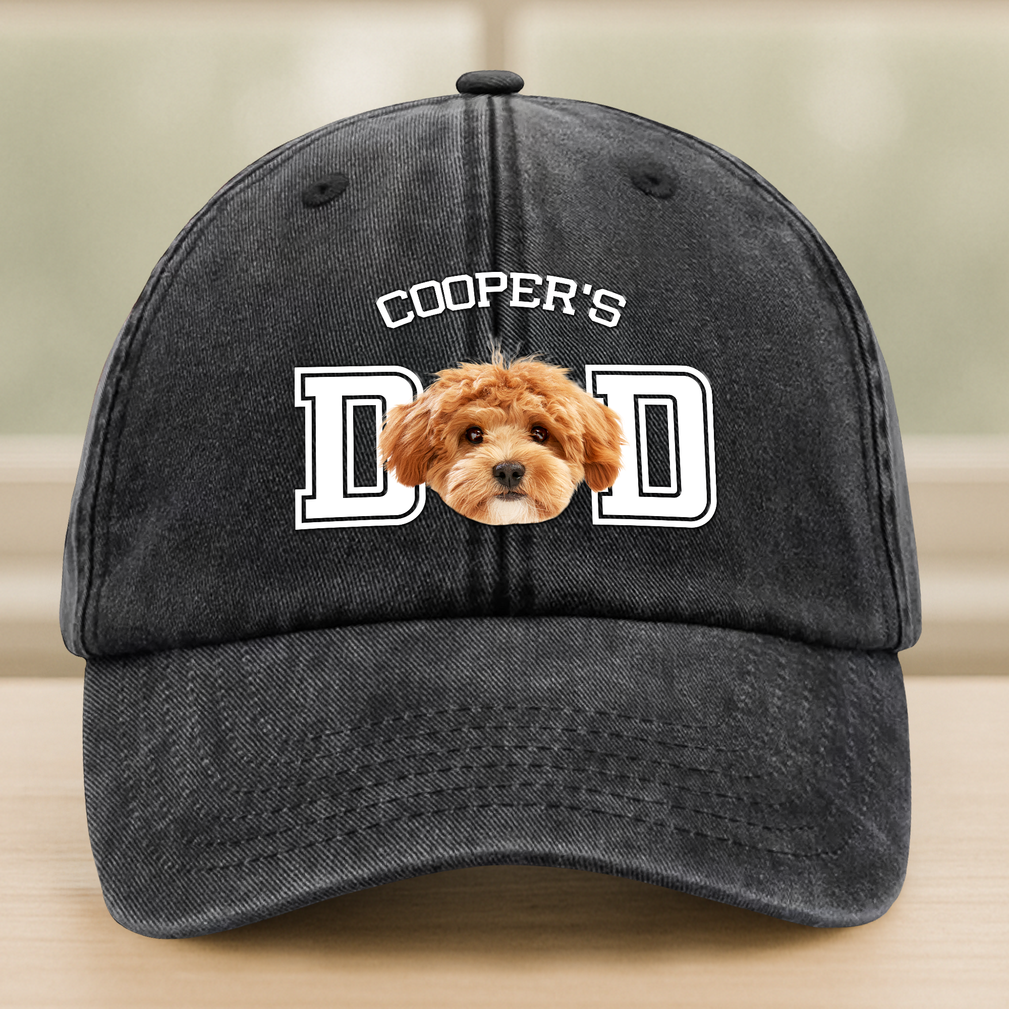 Custom Photo Dog Cat Dad Washed Denim Baseball Cap Ha75 DSMCC
