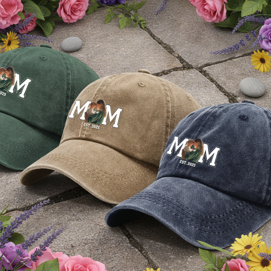 Custom Photo Dad & Kid Washed Denim Baseball Cap Father'S Day, FJ7G5