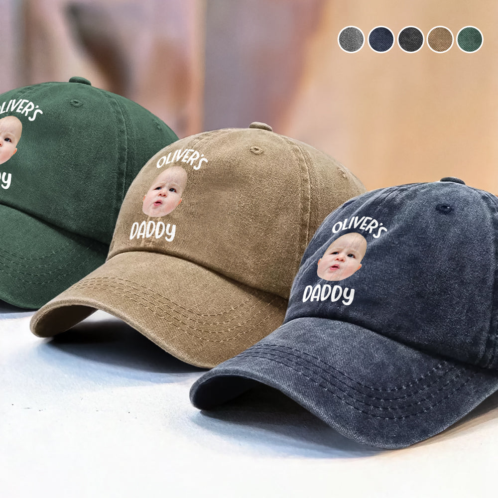 Custom Baby Face Photo Washed Denim Baseball Cap Ha75 5HTFF