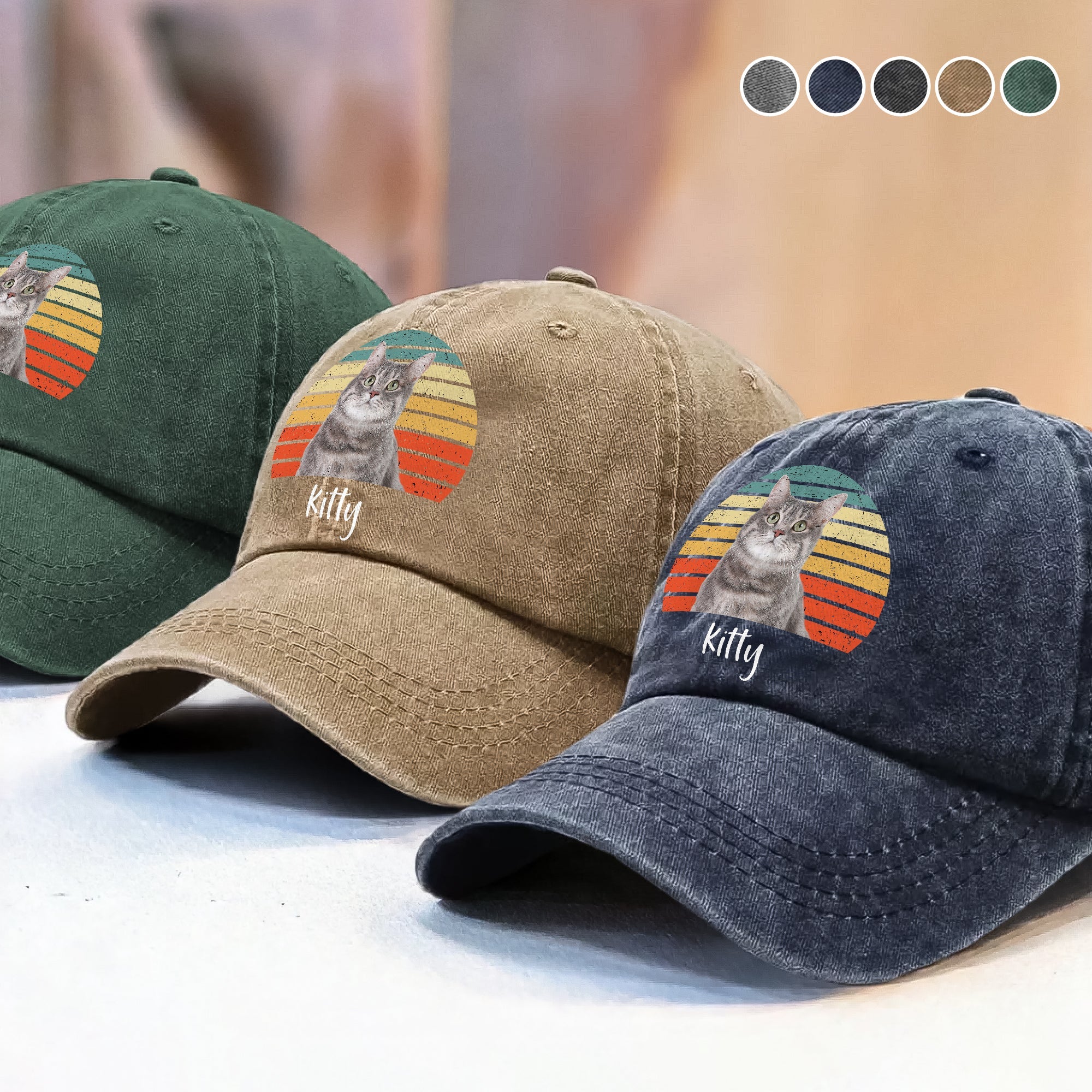 Custom Photo Cat Vintage Retro Washed Denim Baseball Cap Ha75 3VM9C