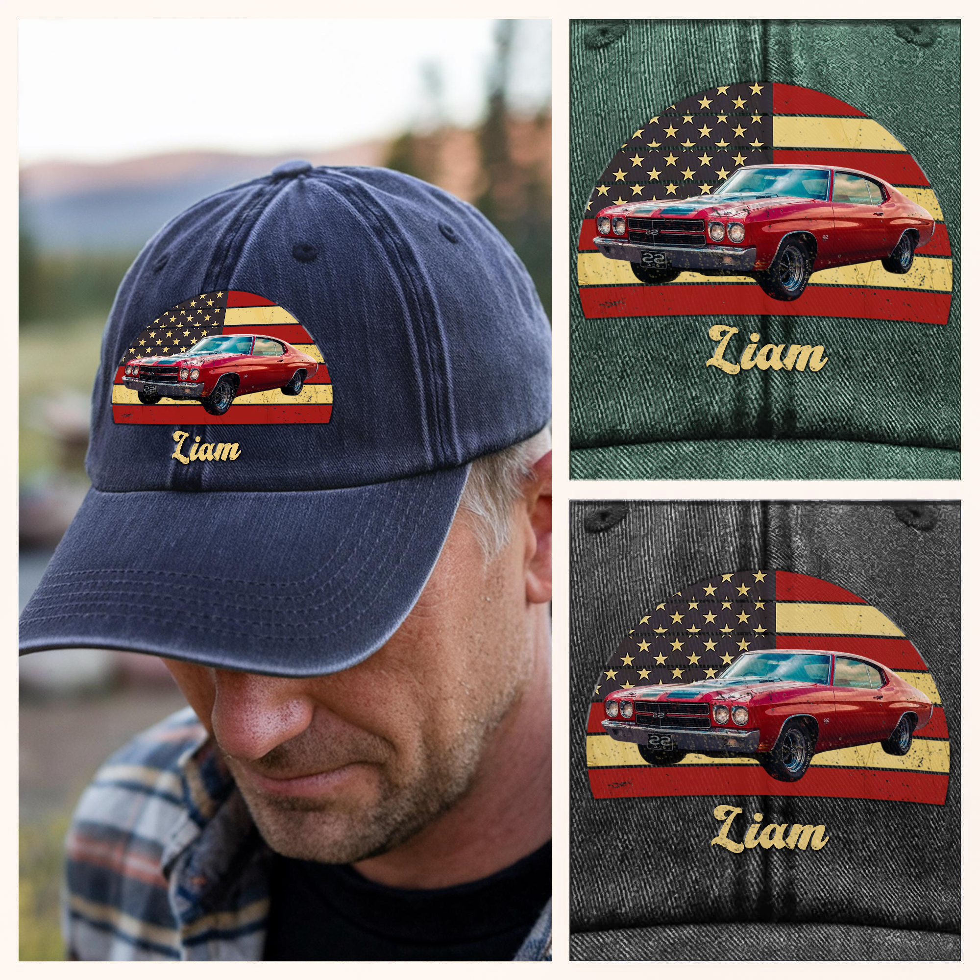 Custom Photo Vintage Retro Car Washed Denim Baseball Cap Ha75 M39W8