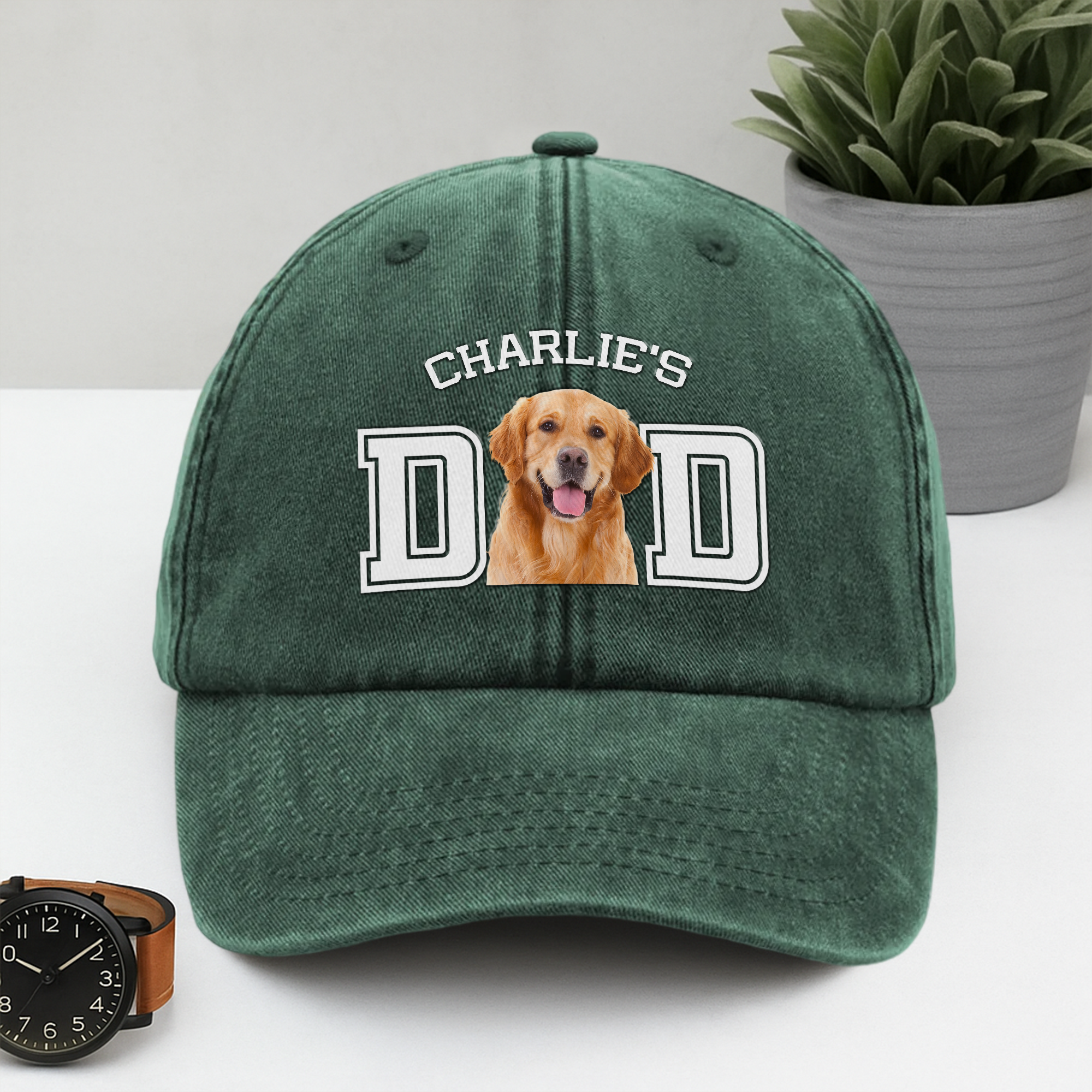 Custom Photo Dog Cat Dad Washed Denim Baseball Cap Ha75 4JKSN