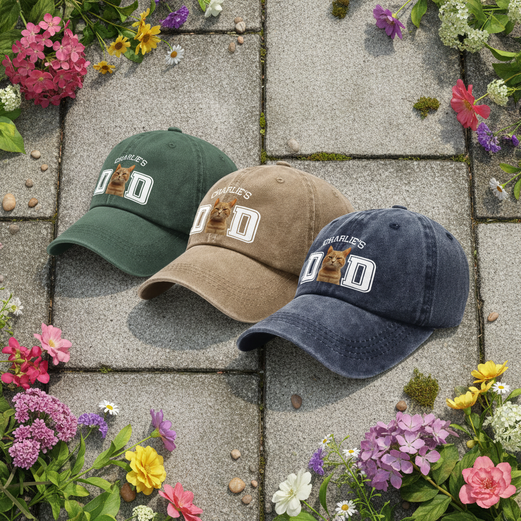 Custom Photo Cat Dad, Cat Mom Washed Denim Baseball Cap Ha75 HG3ZB