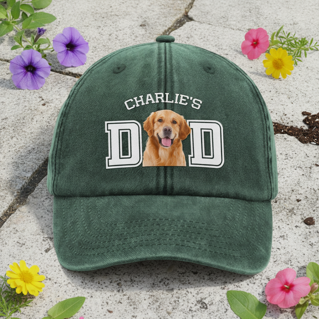 Custom Photo Dog Cat Dad Washed Denim Baseball Cap Ha75 4JKSN