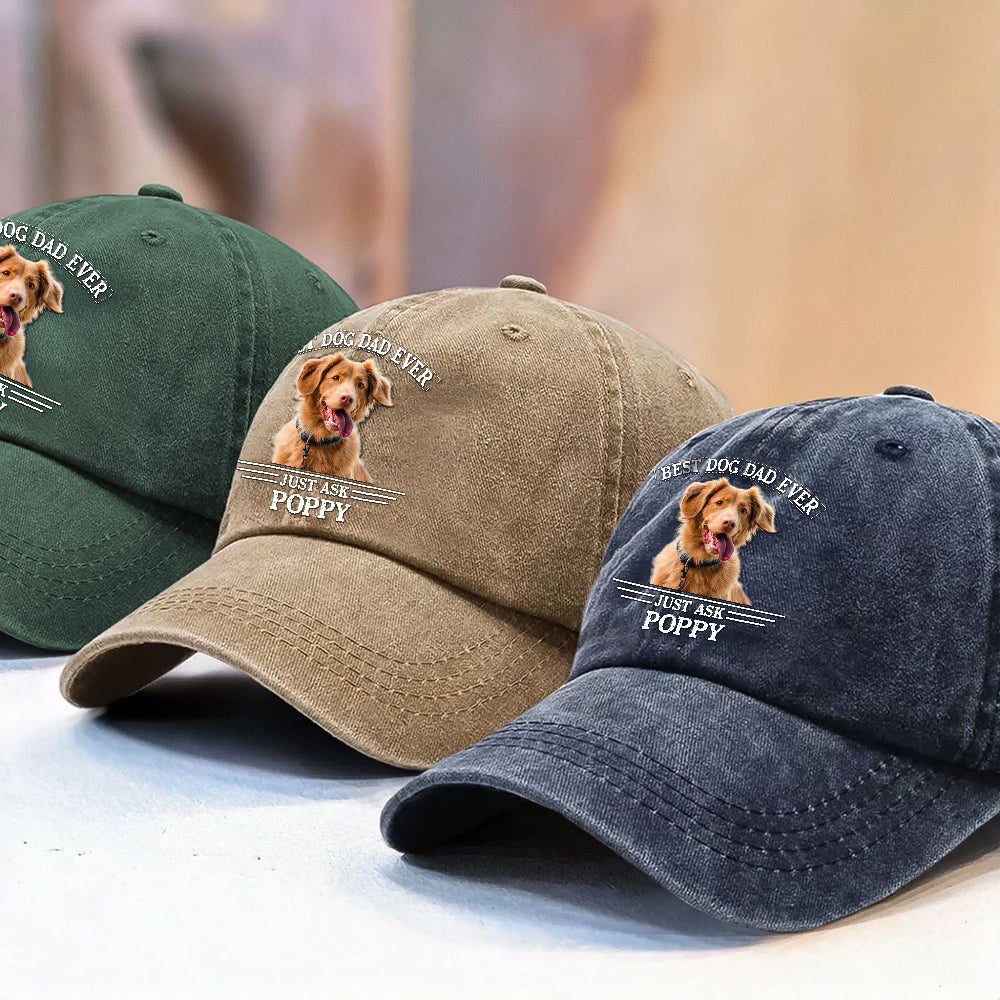 Custom Photo Best Dog Dad/Mom Ever Washed Denim Baseball Cap WTQTH