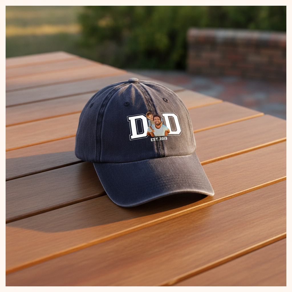 Custom Photo Dad & Kid Washed Denim Baseball Cap Father'S Day, FJ7G5