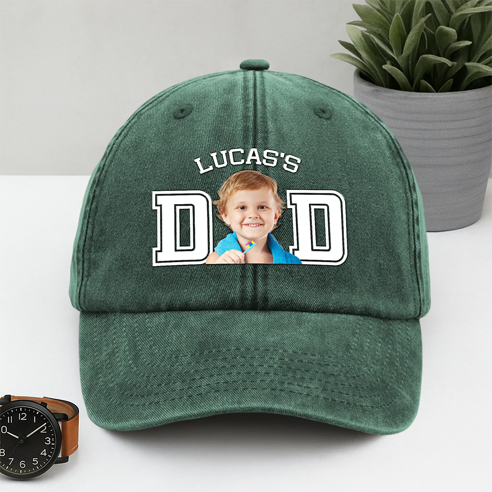 Custom Photo Kid Dad Washed Denim Baseball Cap Ha75 N2RRM