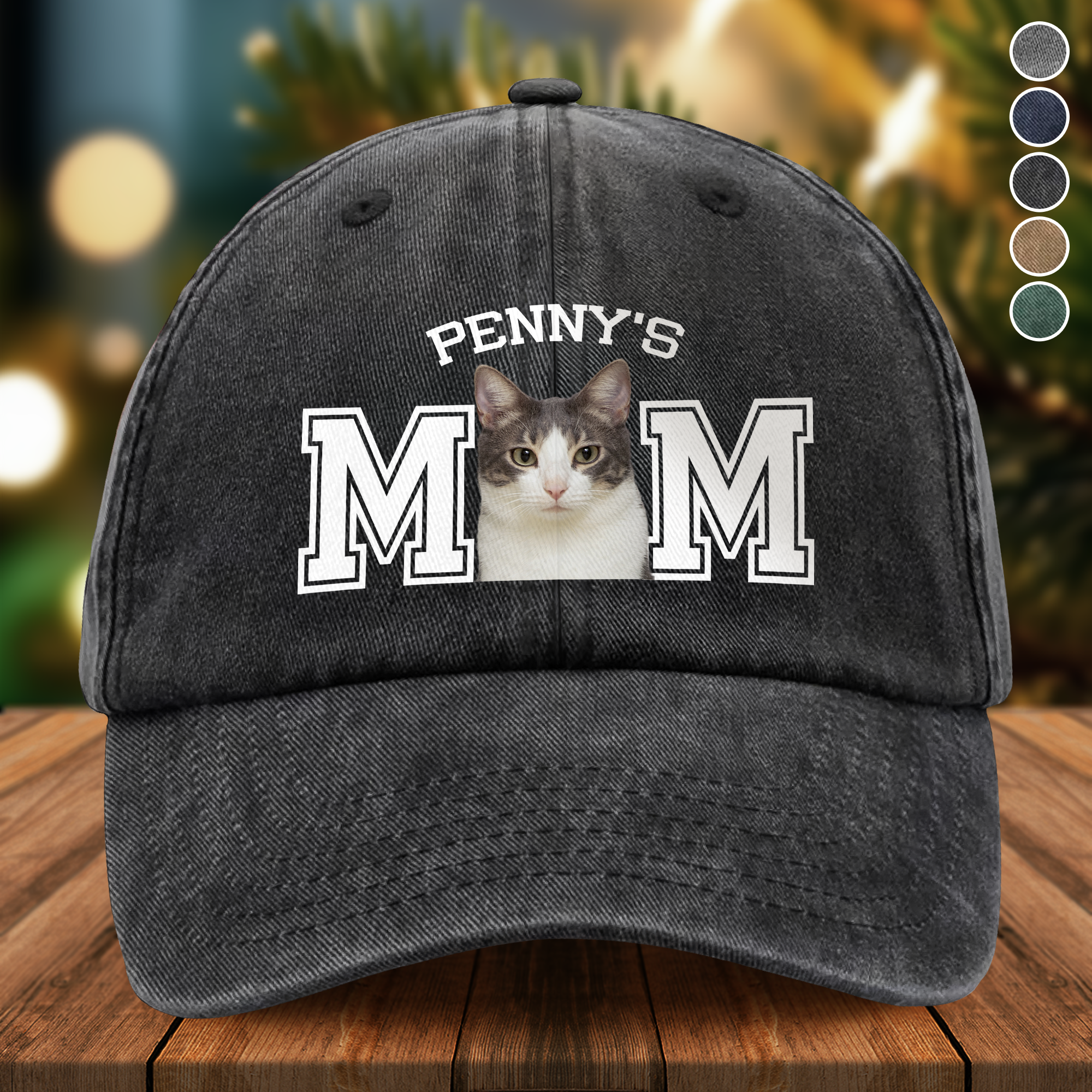 Custom Photo Dog Cat Dad Washed Denim Baseball Cap Ha75 DSMCC