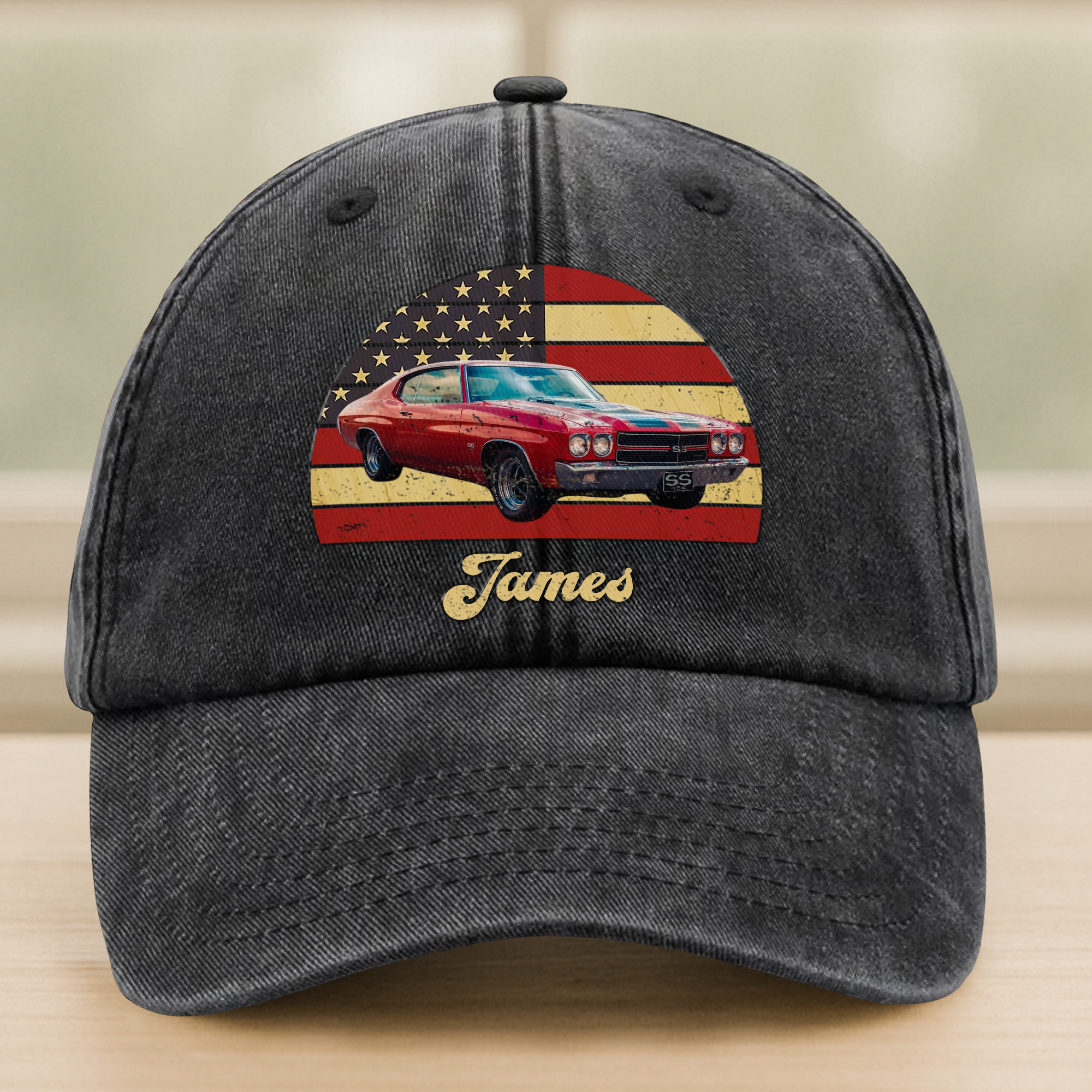 Custom Photo Vintage Retro Car Washed Denim Baseball Cap Ha75 M39W8