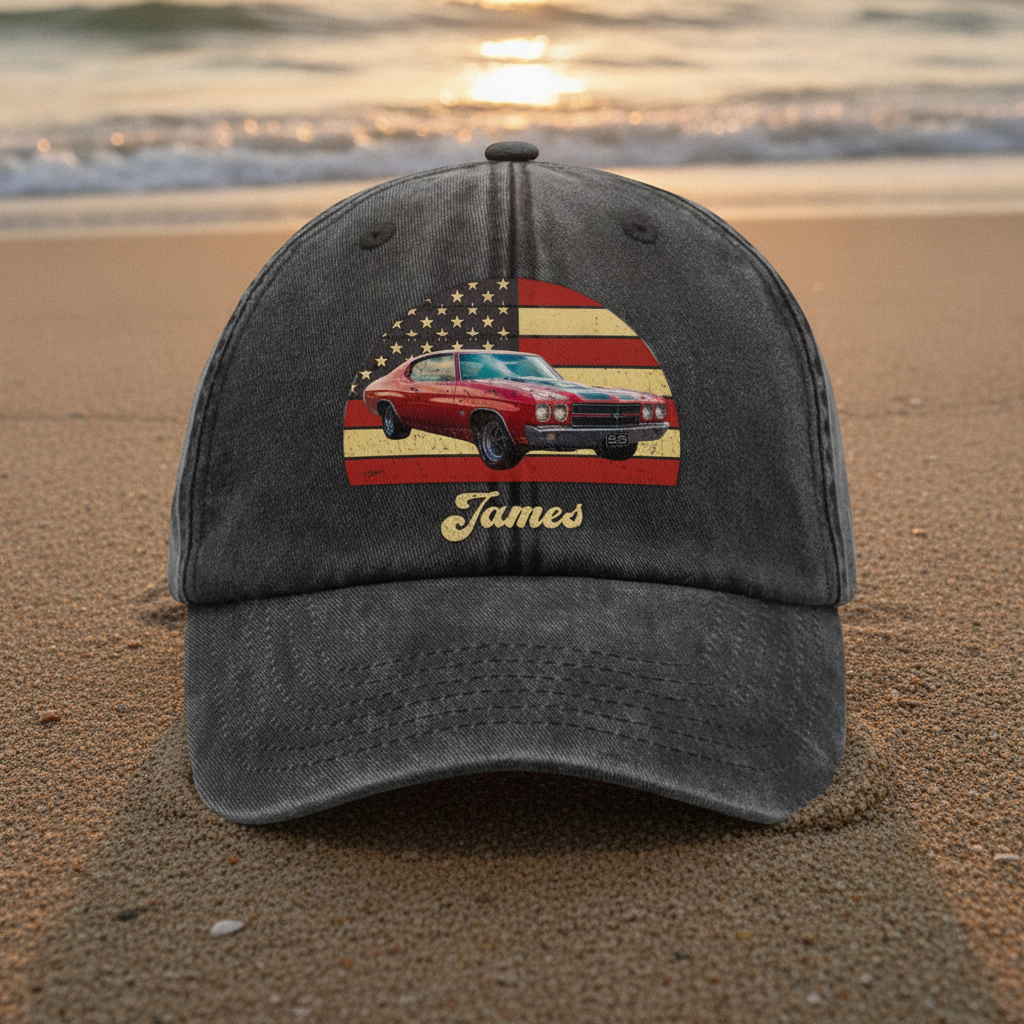 Custom Photo Vintage Retro Car Washed Denim Baseball Cap Ha75 M39W8