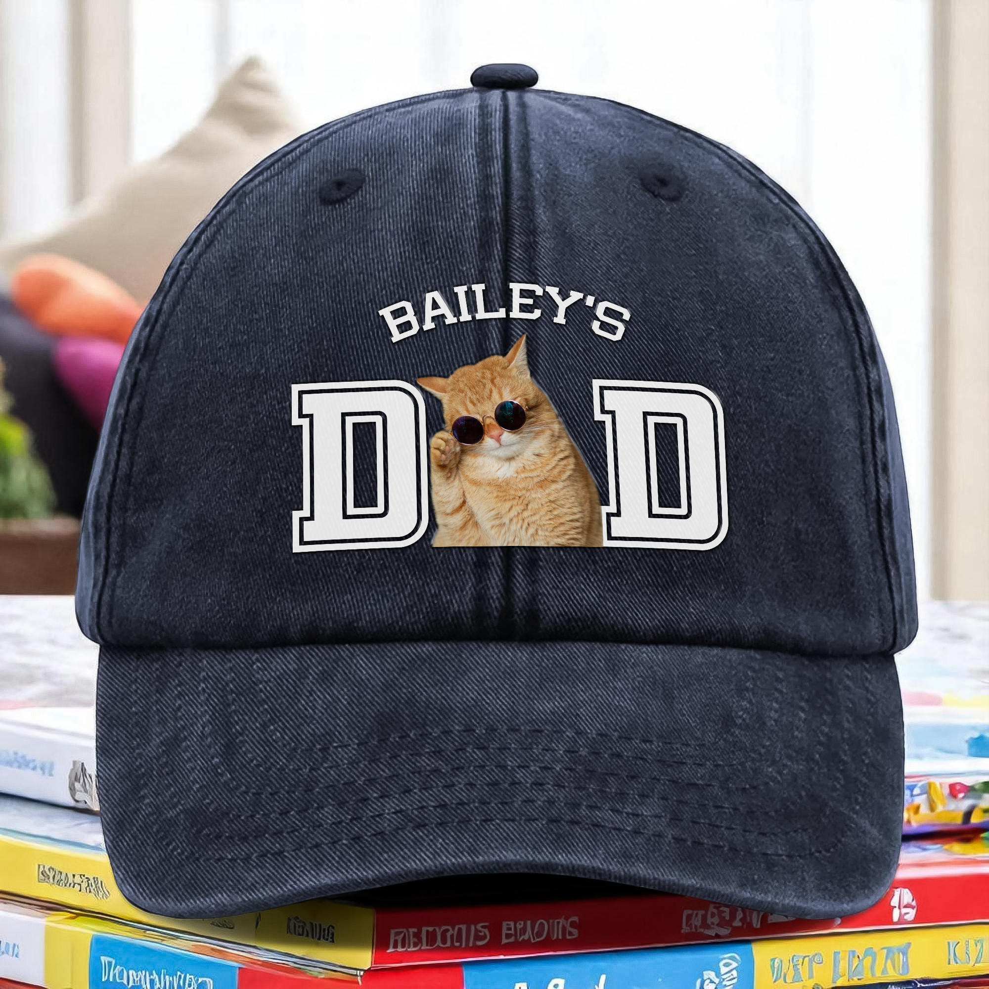 Custom Photo Dog Cat Dad Washed Denim Baseball Cap Ha75 4JKSN