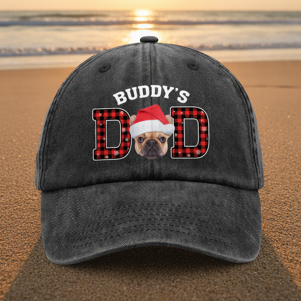Custom Dog Cat Face Washed Denim Baseball Cap Christmas NYXRX