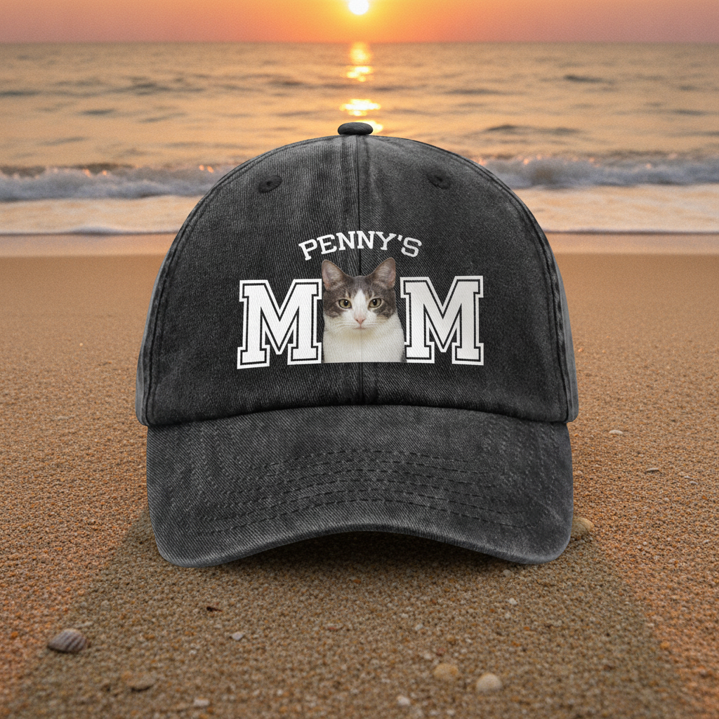 Custom Photo Dog Cat Dad Washed Denim Baseball Cap Ha75 DSMCC