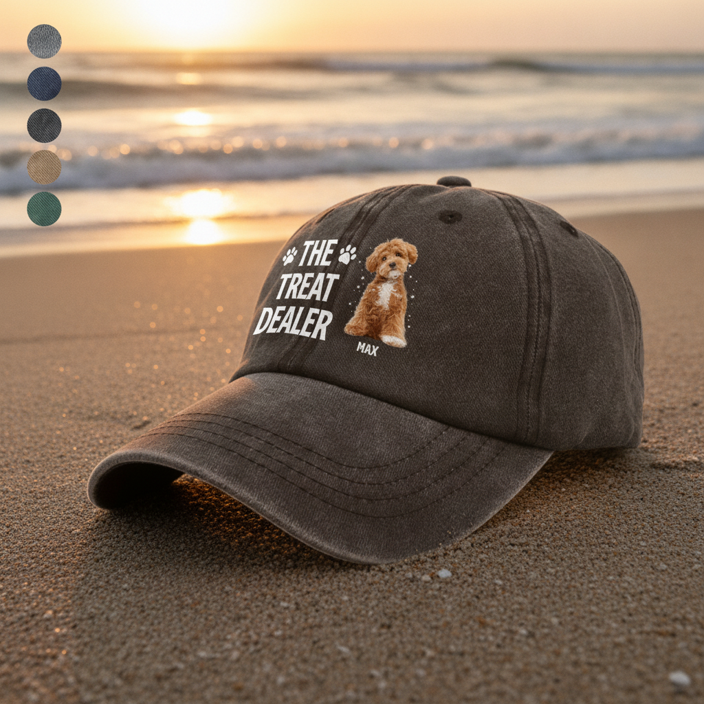 Custom Dog Photo The Treat Dealer Washed Denim Baseball Cap Ha75 PV2KK
