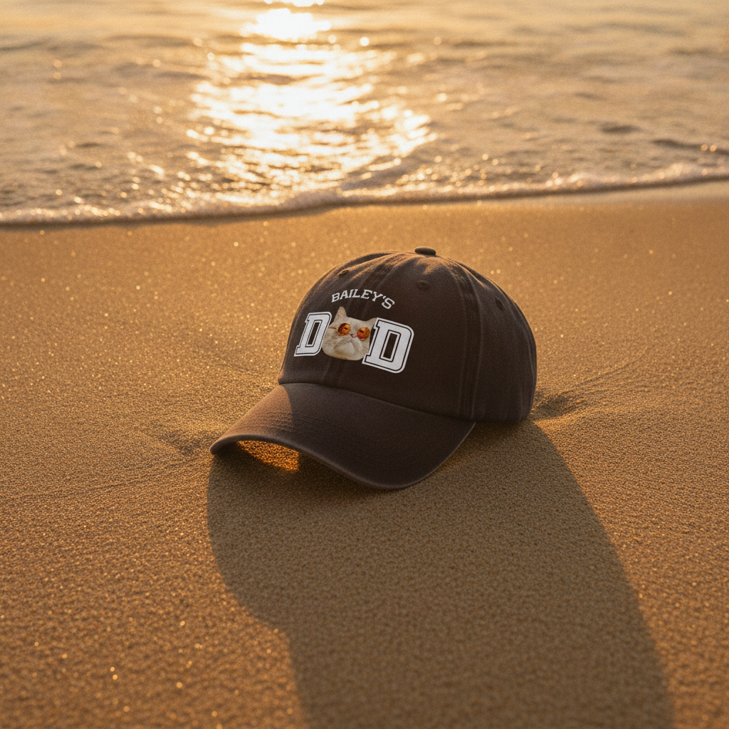 Custom Photo Cat Dad, Cat Mom Washed Denim Baseball Cap Ha75 HG3ZB
