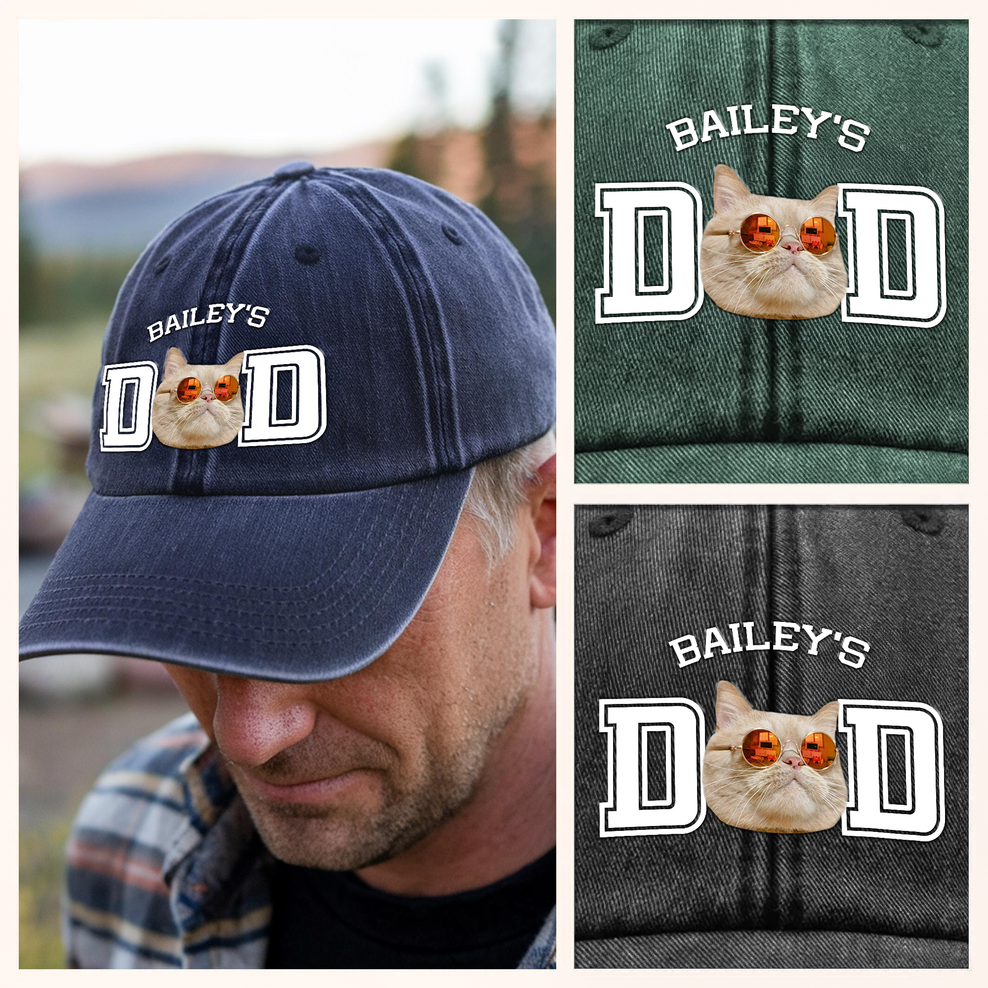 Custom Photo Cat Dad, Cat Mom Washed Denim Baseball Cap Ha75 HG3ZB