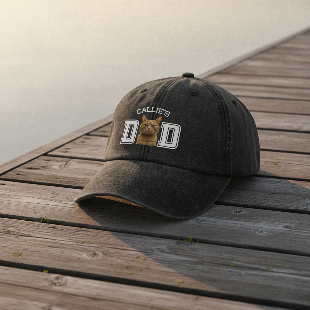 Custom Photo Dog Cat Dad Washed Denim Baseball Cap Ha75 4JKSN