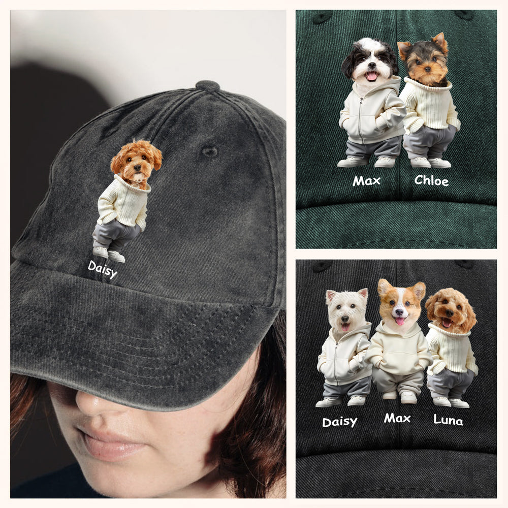Custom Photo And Name Dog Washed Denim Baseball Cap For Dog Pet Lover Ha75 APVF7