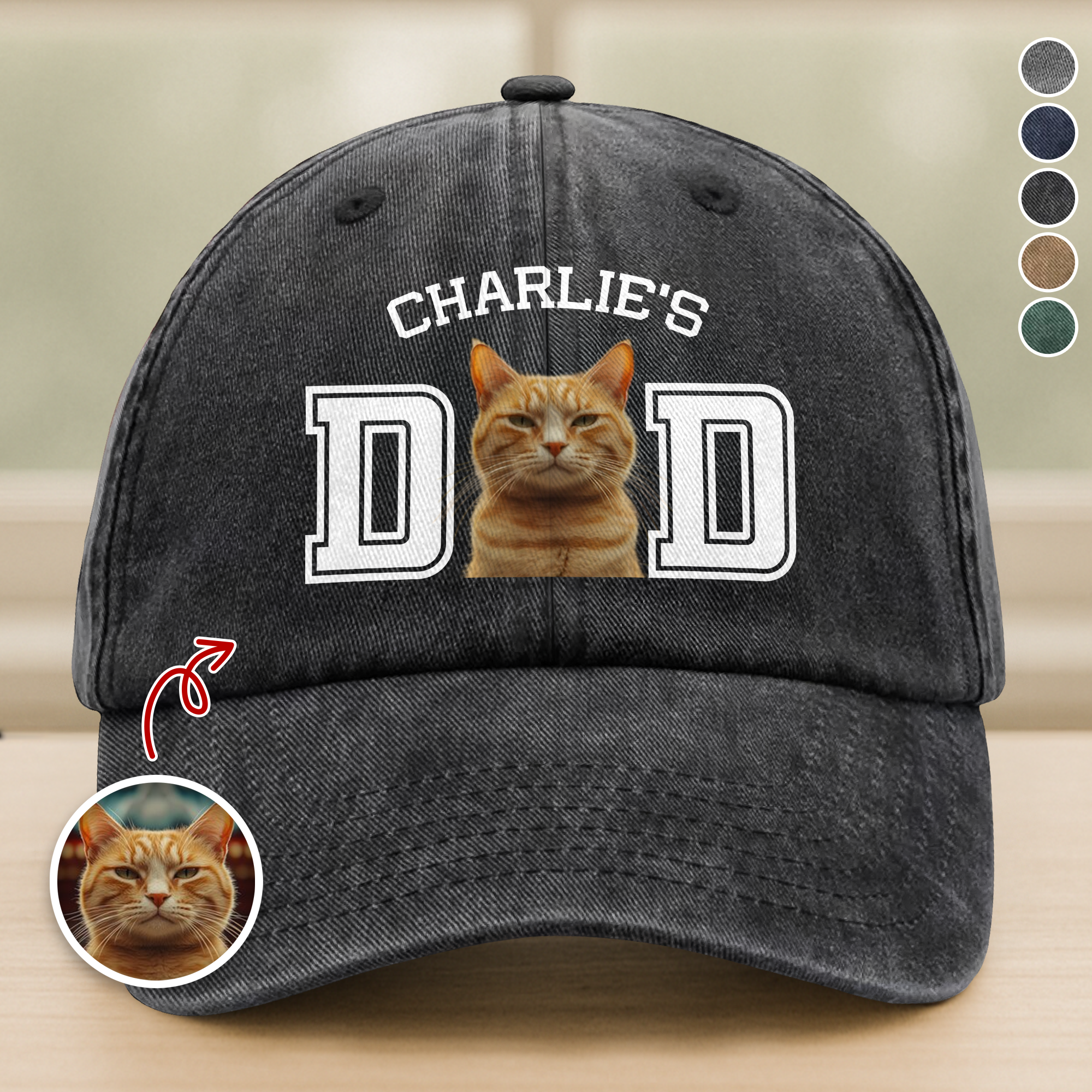 Custom Photo Cat Dad, Cat Mom Washed Denim Baseball Cap Ha75 HG3ZB