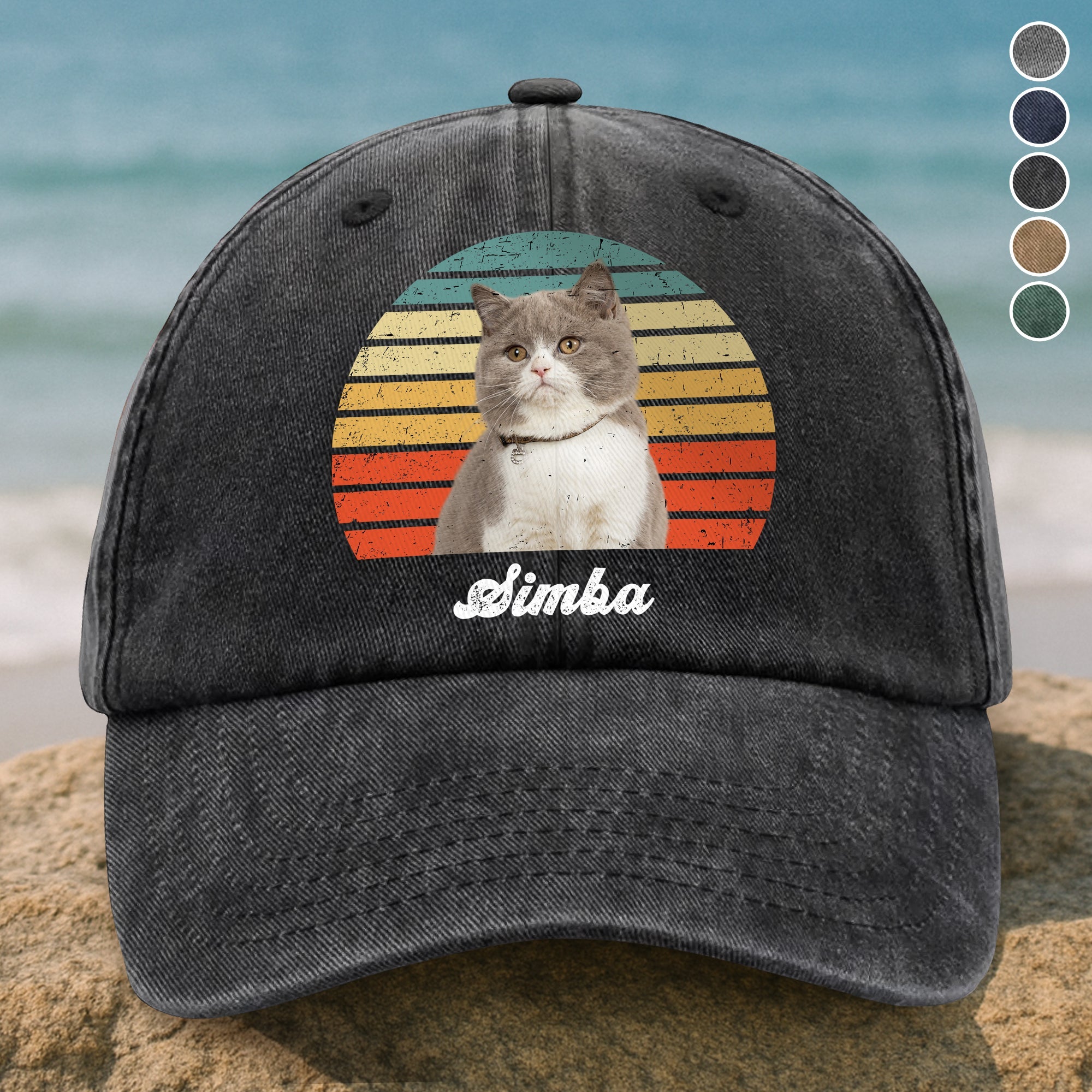 Custom Photo Cat Vintage Retro Washed Denim Baseball Cap Ha75 3VM9C